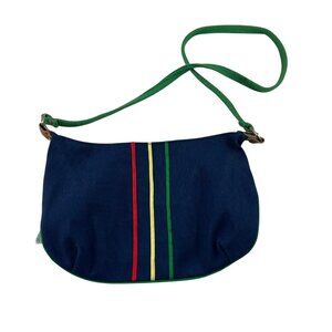 Wimzees Vintage 80s‎ Crossbody Bag Canvas Navy with colorful stripes